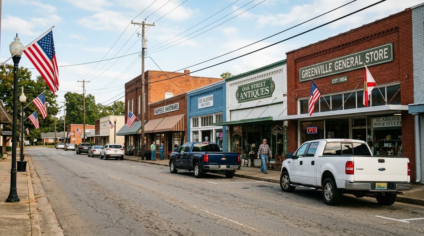 Small town streetscape in Washington County
